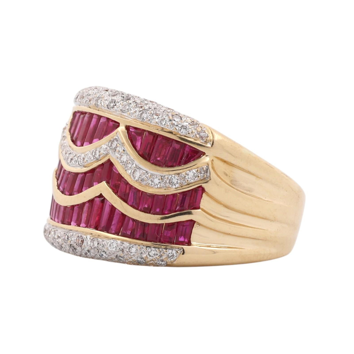 Natural Ruby Diamond Wide Band Ring 18K Yellow Gold 2.75 CTW Size 8.5