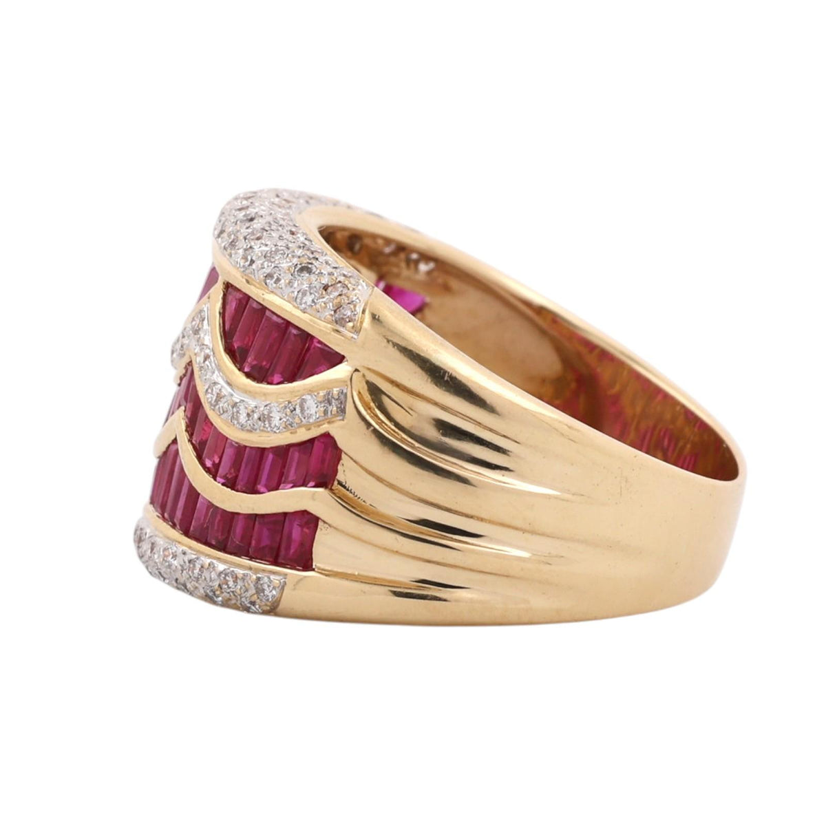 Natural Ruby Diamond Wide Band Ring 18K Yellow Gold 2.75 CTW Size 8.5