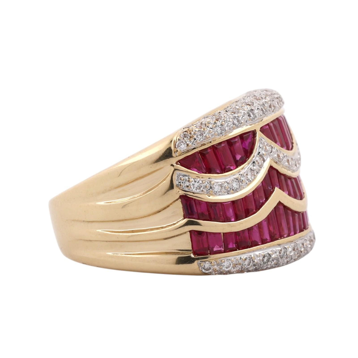 Natural Ruby Diamond Wide Band Ring 18K Yellow Gold 2.75 CTW Size 8.5