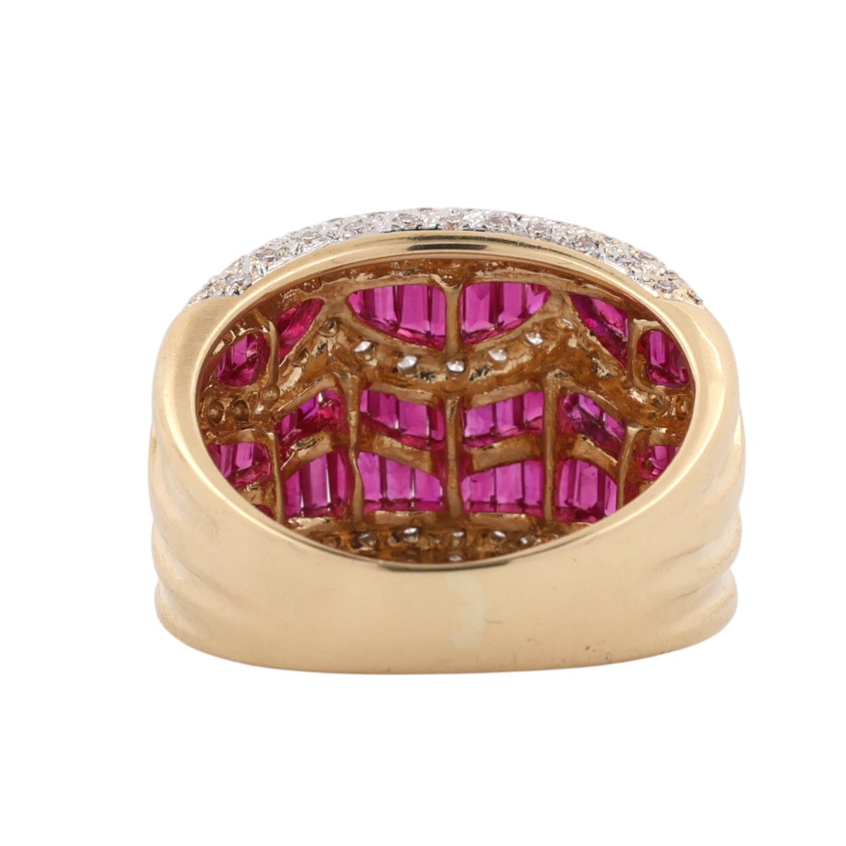 Natural Ruby Diamond Wide Band Ring 18K Yellow Gold 2.75 CTW Size 8.5