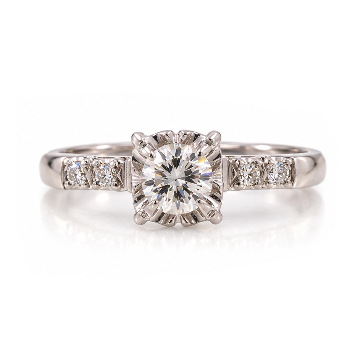 Natural Diamond Engagement Ring White Gold 0.39 CTW Round Size 5