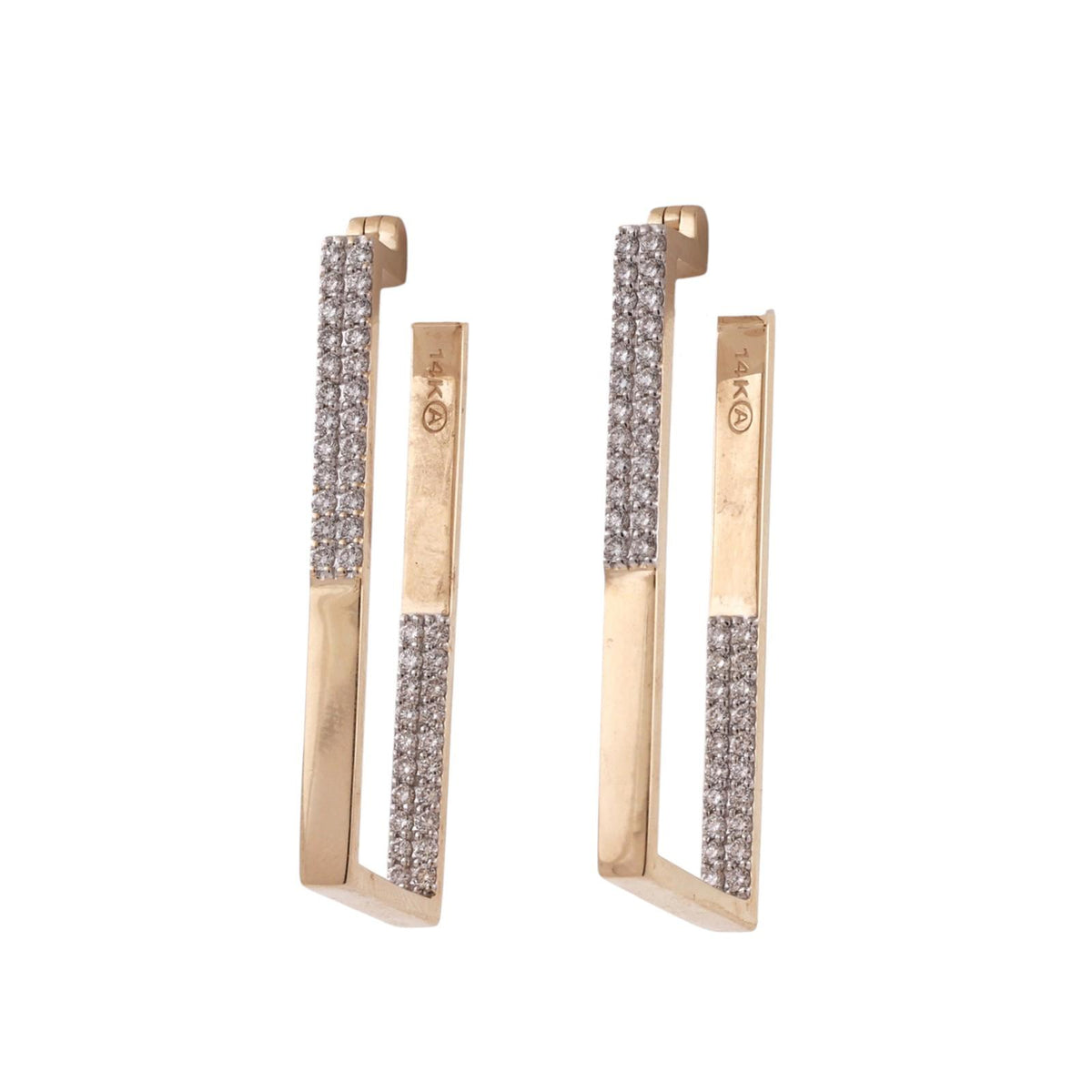 14K Two-Tone Gold Diamond Geometric Rectangle Hoop Earrings 1.25 CTW 13.1g