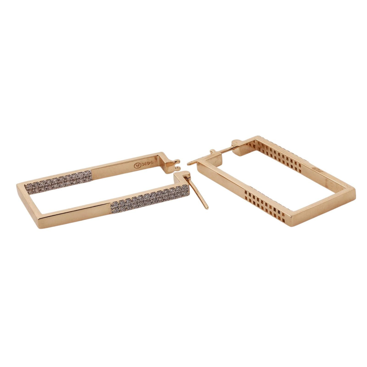14K Two-Tone Gold Diamond Geometric Rectangle Hoop Earrings 1.25 CTW 13.1g