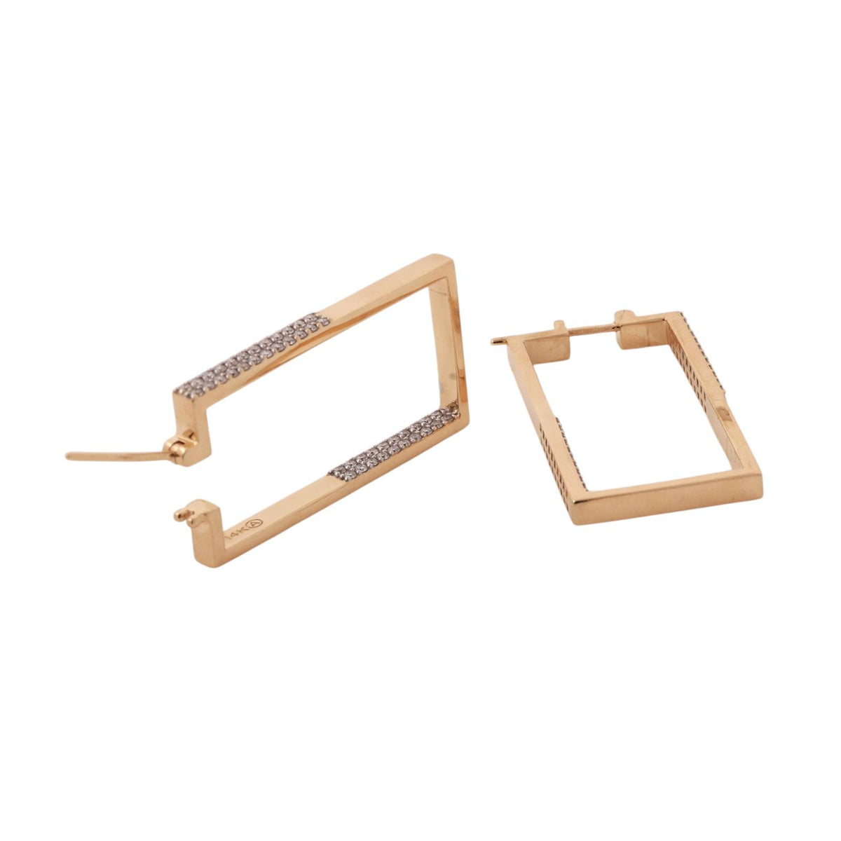 14K Two-Tone Gold Diamond Geometric Rectangle Hoop Earrings 1.25 CTW 13.1g