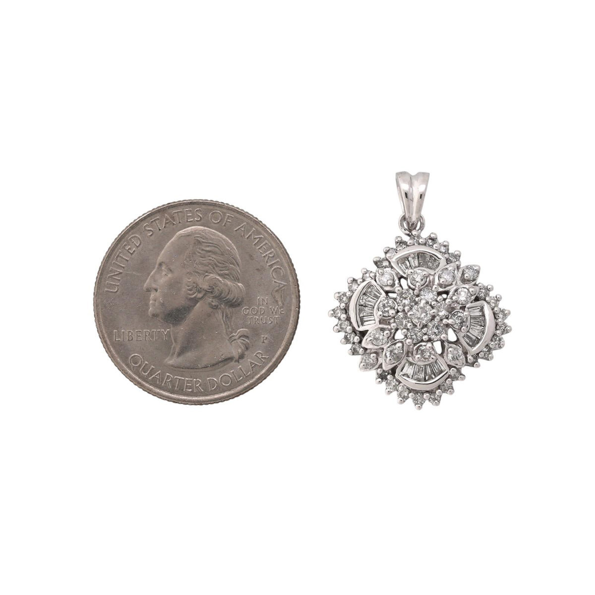 Effy Diamond Floral Cluster Pendant 14K White Gold 1.50 CTW Round Baguette