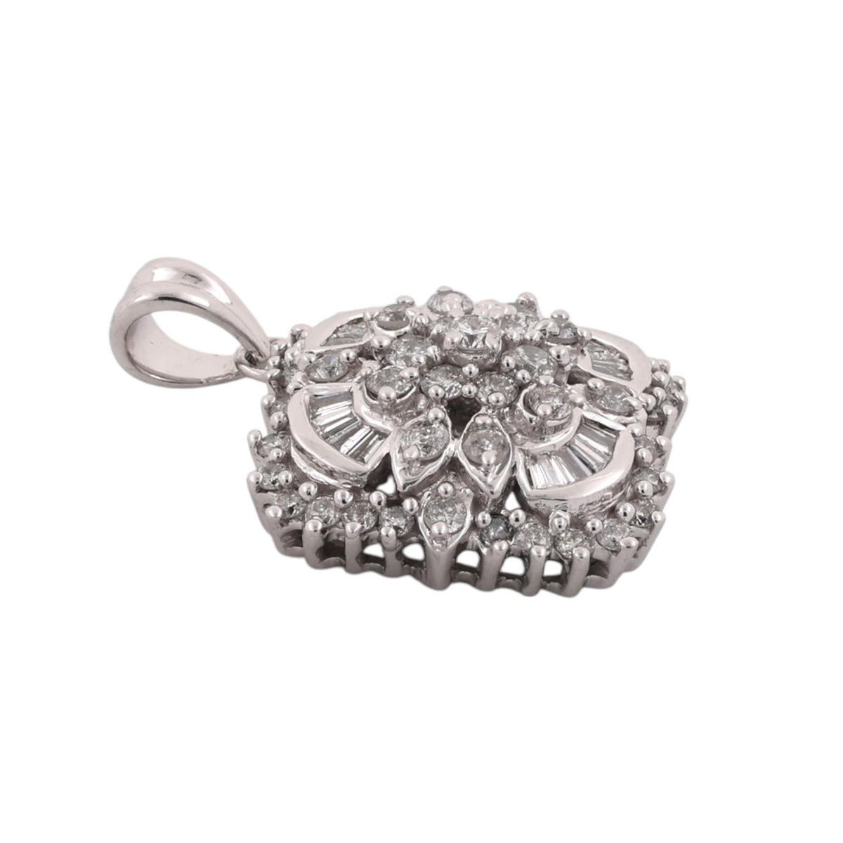 Effy Diamond Floral Cluster Pendant 14K White Gold 1.50 CTW Round Baguette