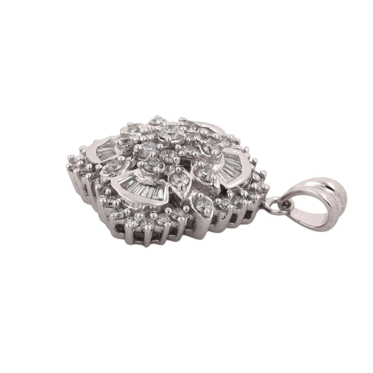 Effy Diamond Floral Cluster Pendant 14K White Gold 1.50 CTW Round Baguette