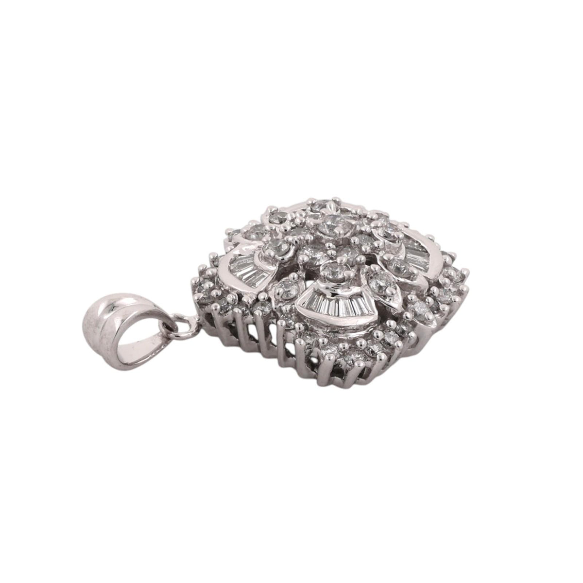 Effy Diamond Floral Cluster Pendant 14K White Gold 1.50 CTW Round Baguette