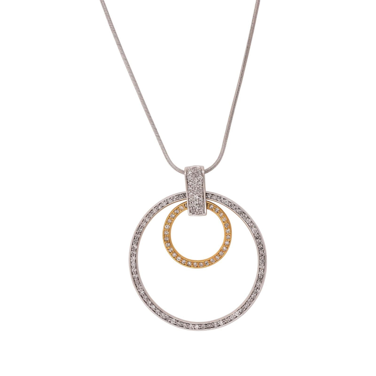14K Two Tone Gold Natural Diamond Double Circle Pendant Necklace 1.15 CTW 16"