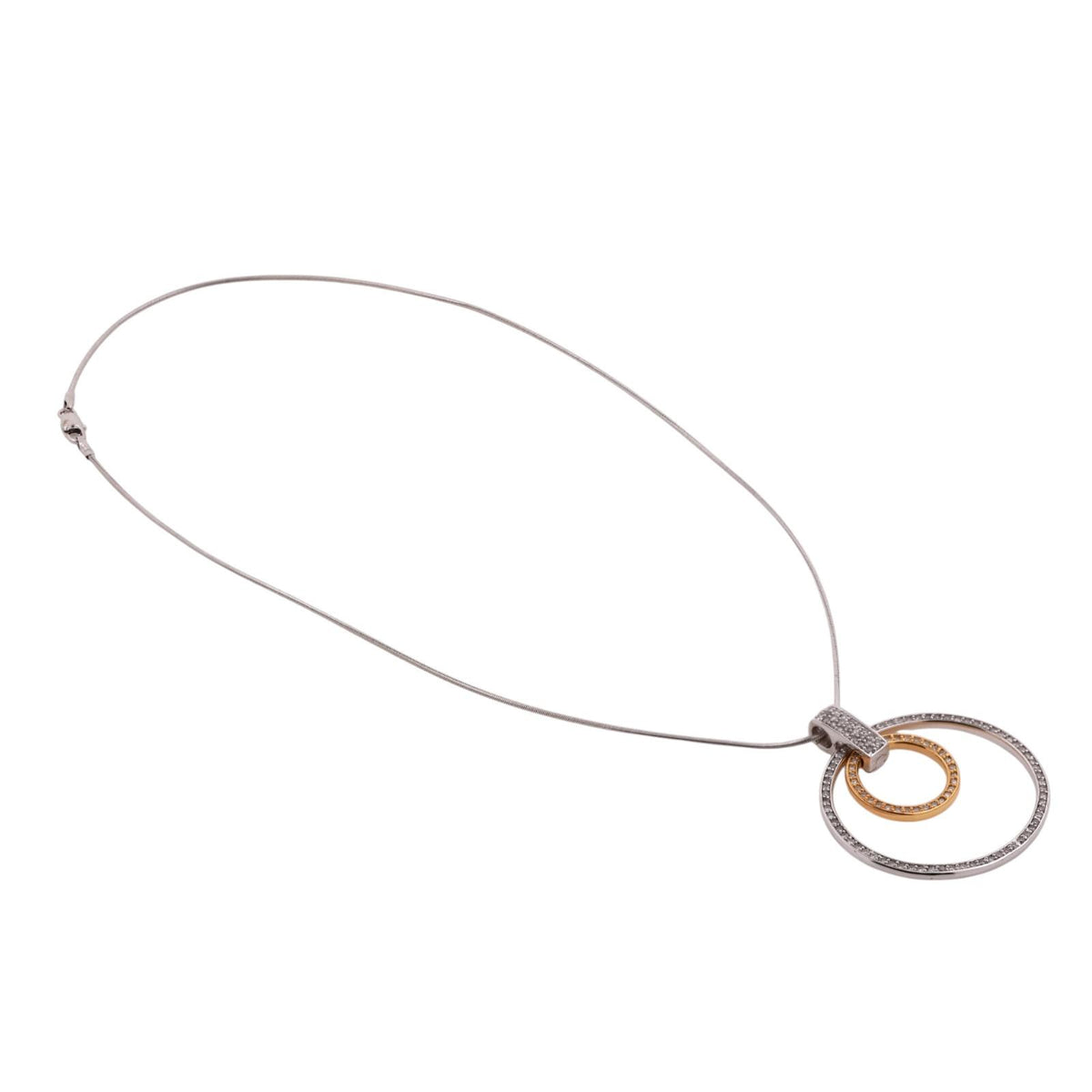 14K Two Tone Gold Natural Diamond Double Circle Pendant Necklace 1.15 CTW 16"