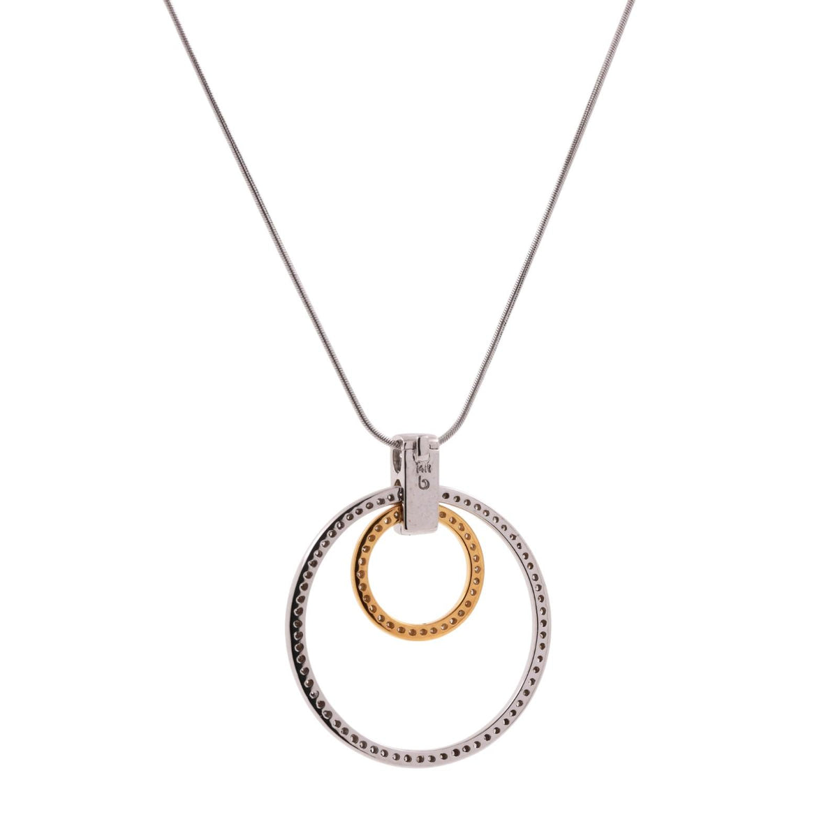 14K Two Tone Gold Natural Diamond Double Circle Pendant Necklace 1.15 CTW 16"