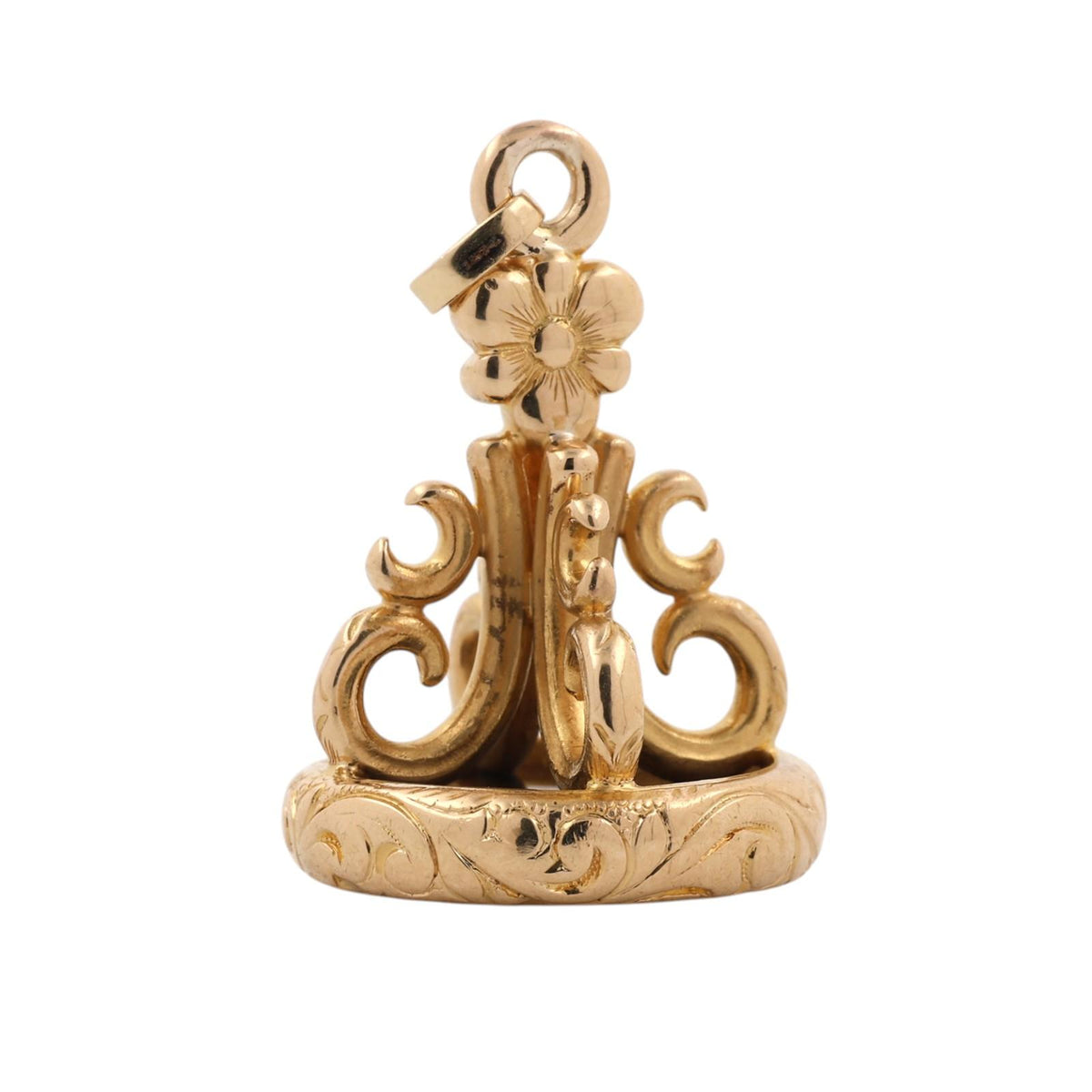 Antique Style 18K Yellow Gold Black Onyx Intaglio Seal Fob Pendant 20.5g