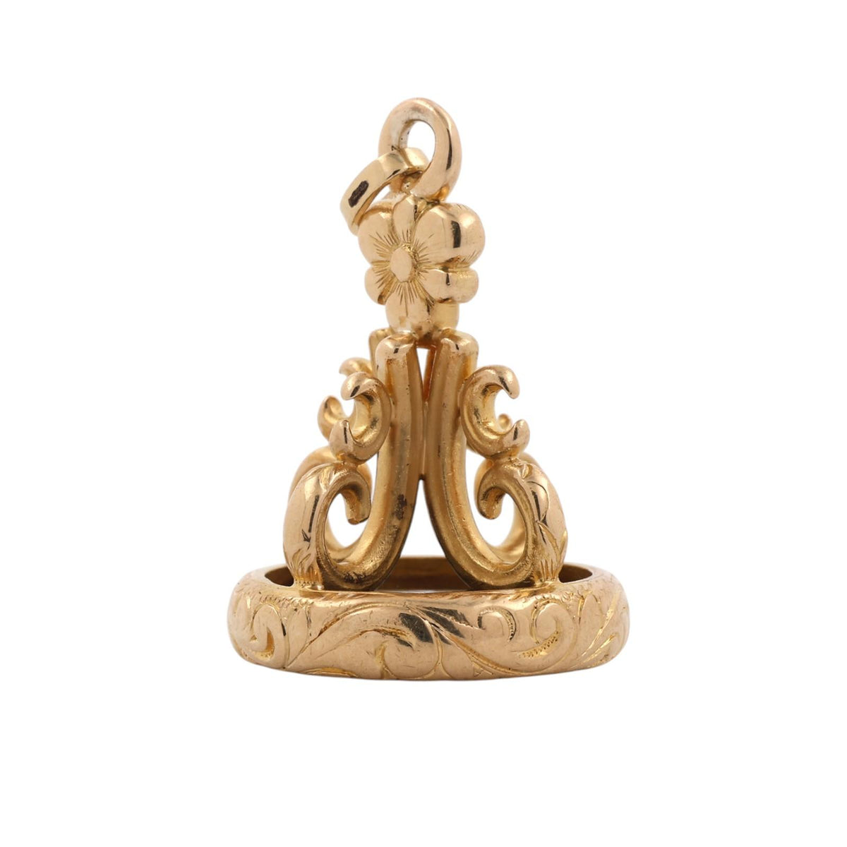 Antique Style 18K Yellow Gold Black Onyx Intaglio Seal Fob Pendant 20.5g