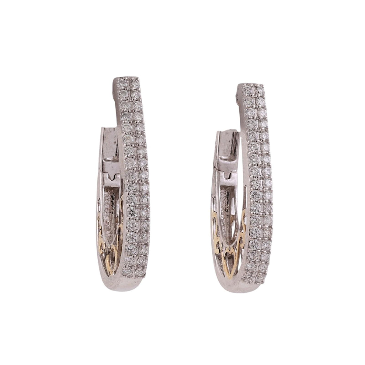 14K Two-Tone Gold Diamond Heart Accent Hoop Earrings 1.30 CTW 8.6g