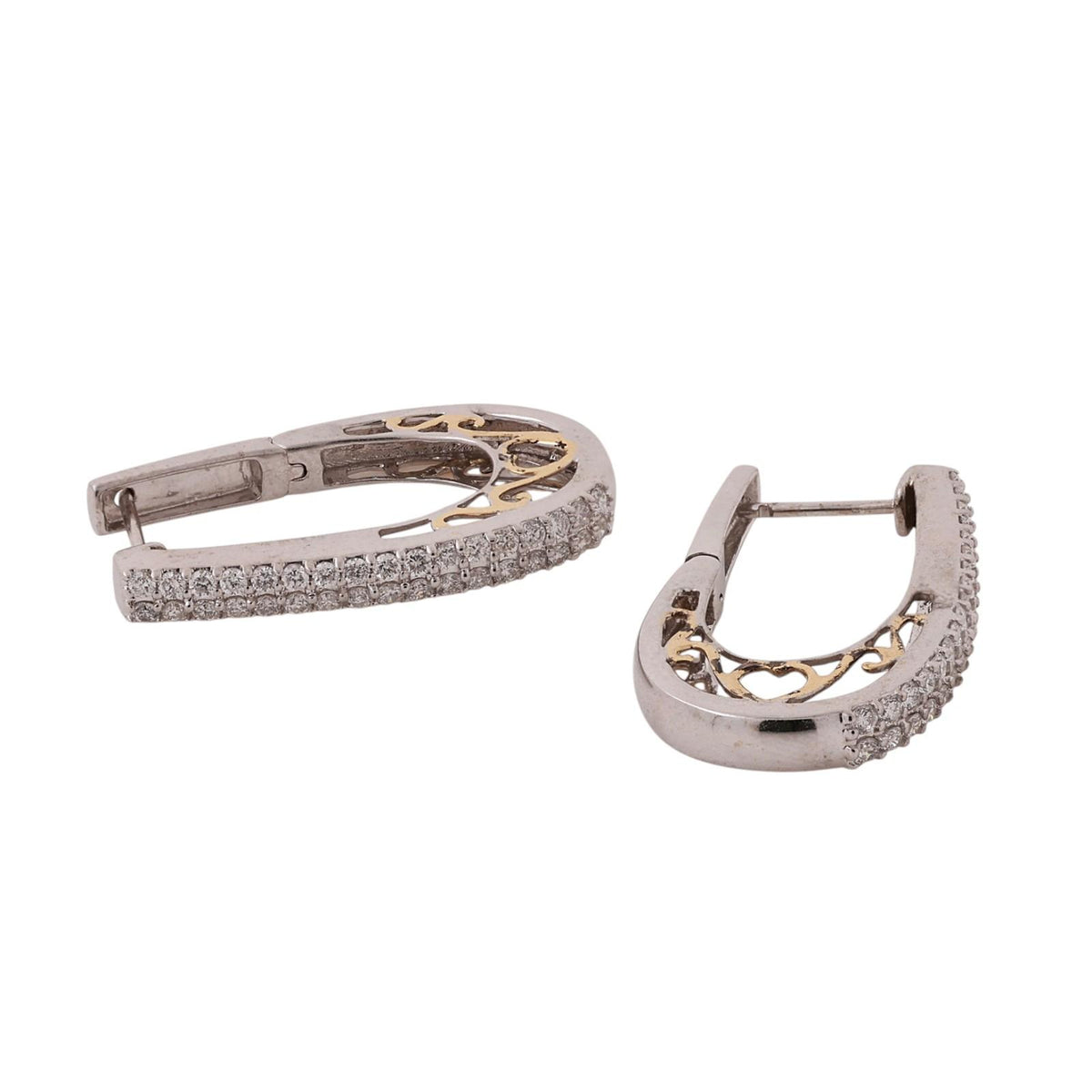 14K Two-Tone Gold Diamond Heart Accent Hoop Earrings 1.30 CTW 8.6g
