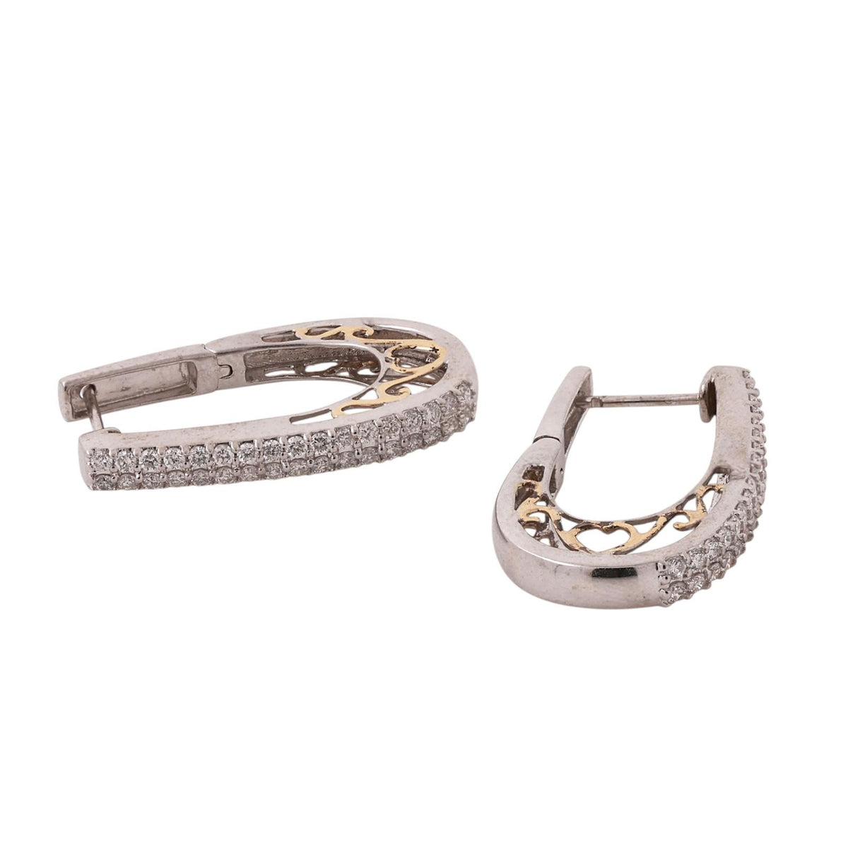 14K Two-Tone Gold Diamond Heart Accent Hoop Earrings 1.30 CTW 8.6g