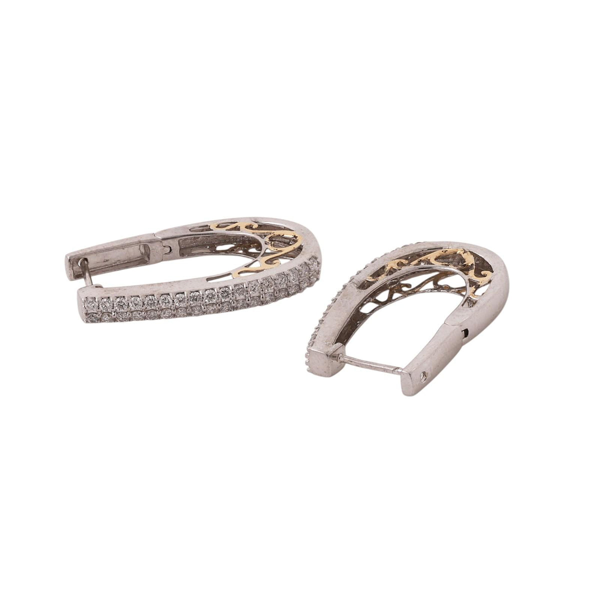 14K Two-Tone Gold Diamond Heart Accent Hoop Earrings 1.30 CTW 8.6g