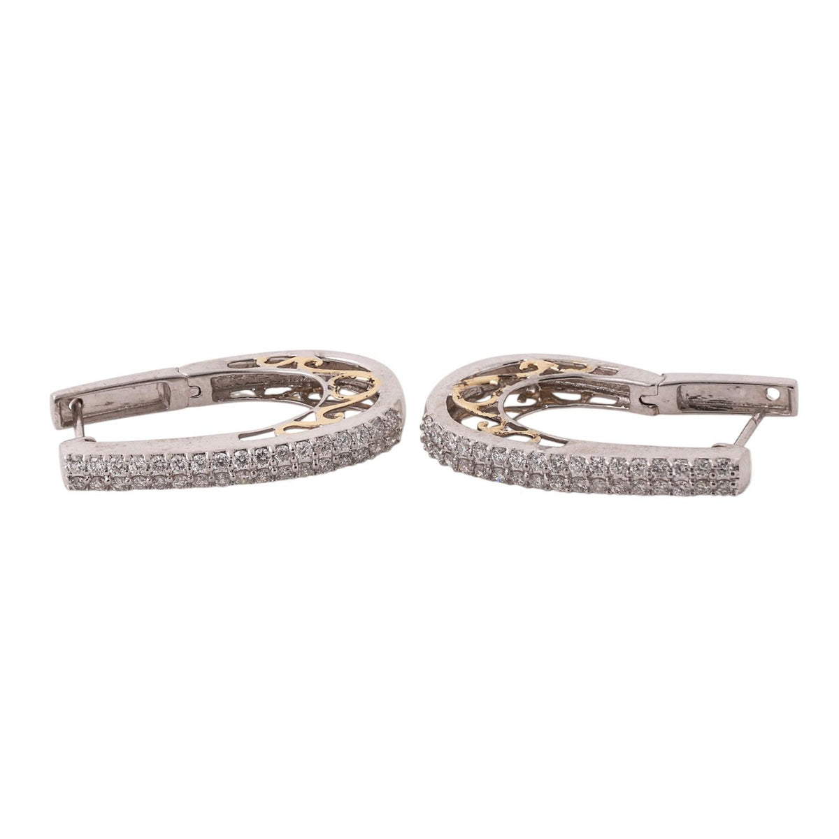 14K Two-Tone Gold Diamond Heart Accent Hoop Earrings 1.30 CTW 8.6g