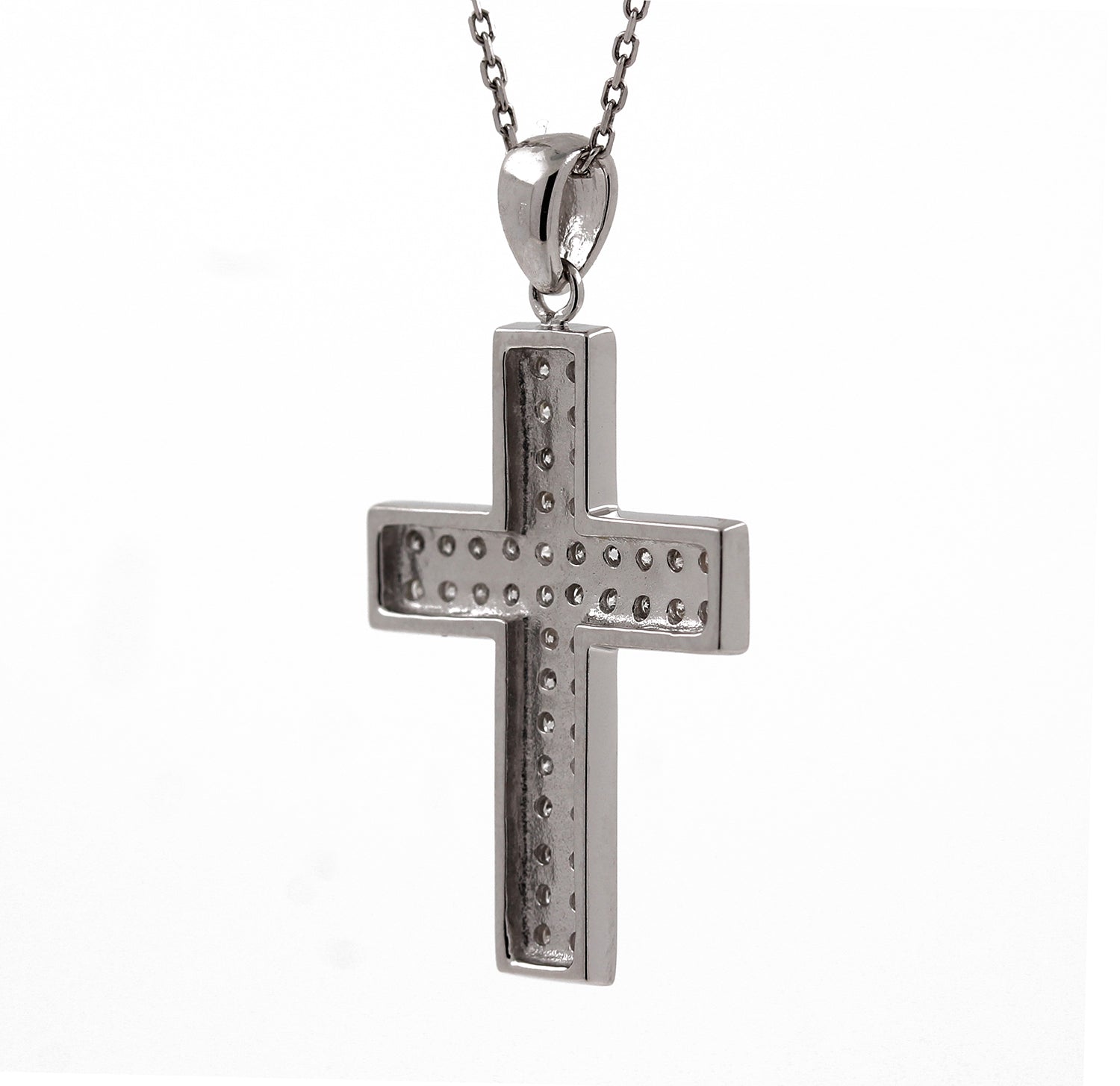 Religious Cluster Diamond Cross Pendant 14K White Gold 0.75 TW 1.25"