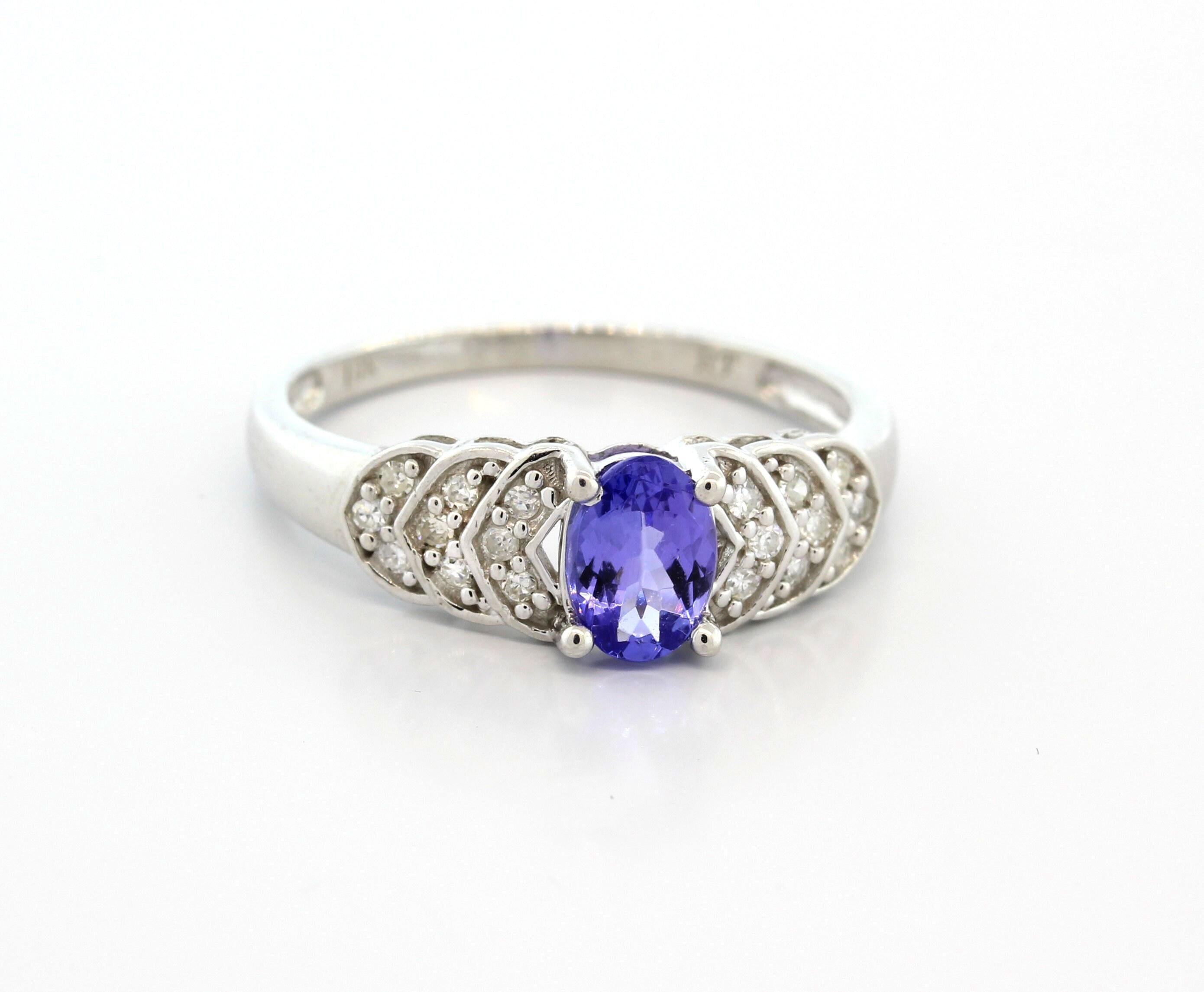 Oval Tanzanite Diamond Ring 14K White Gold 0.75 Ladies Size 8 Estate