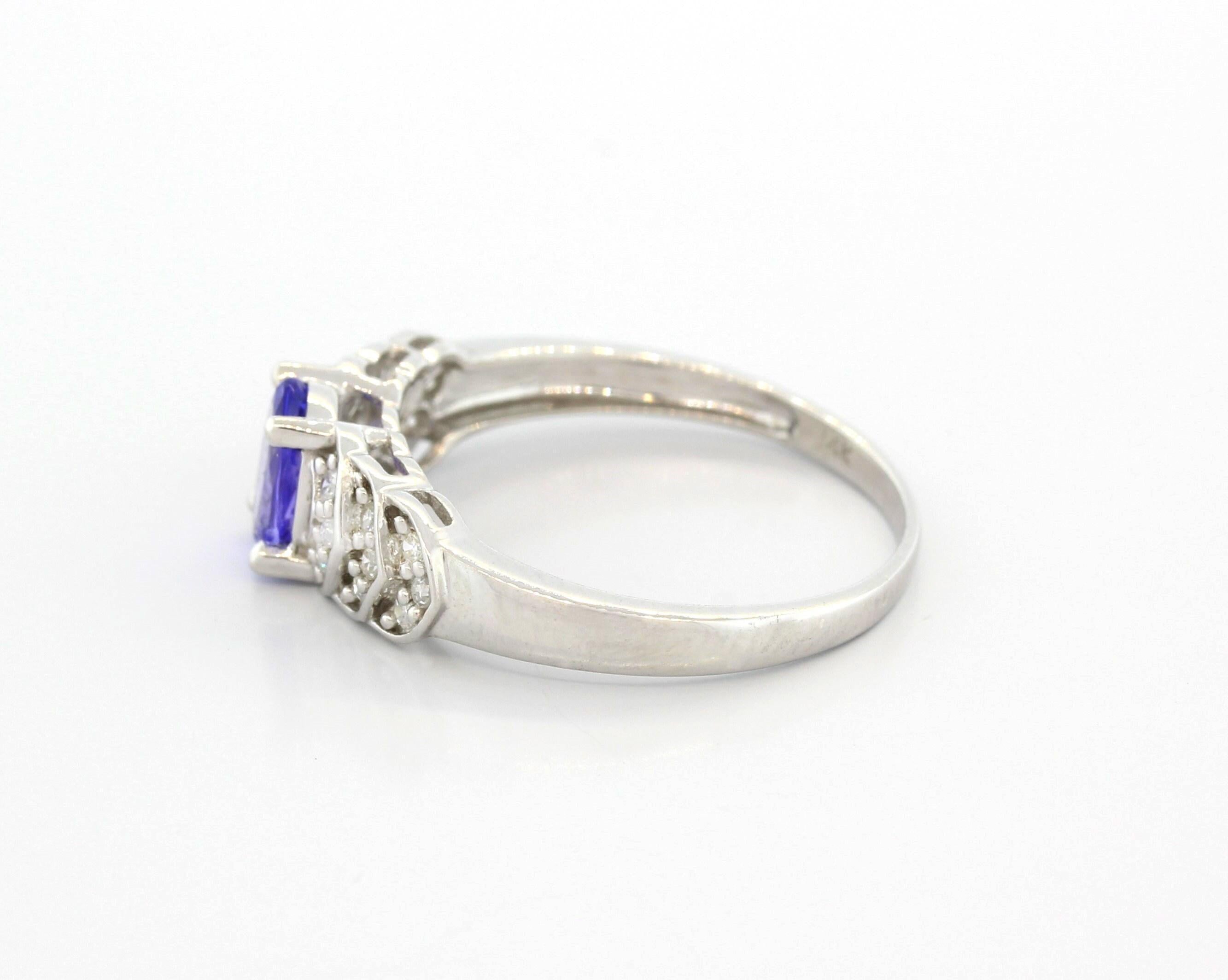Oval Tanzanite Diamond Ring 14K White Gold 0.75 Ladies Size 8 Estate