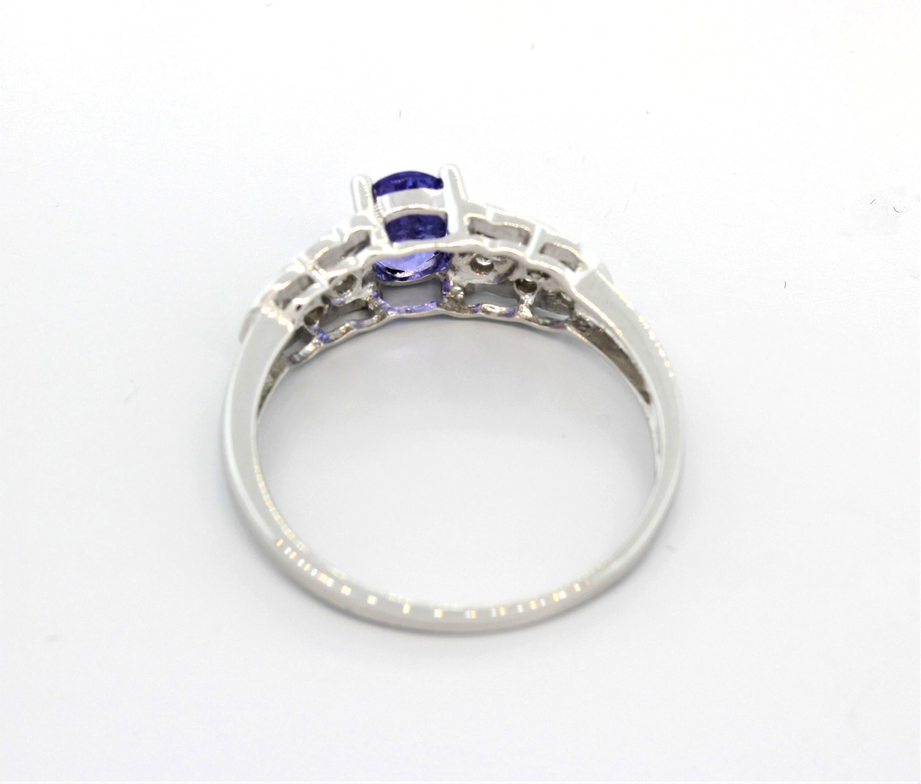 Oval Tanzanite Diamond Ring 14K White Gold 0.75 Ladies Size 8 Estate