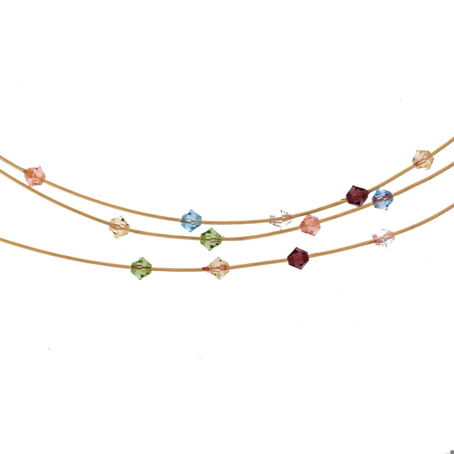 14K Yellow Gold 3-Strand Necklace Multi-Colored Glass Beads Italy 16-20"