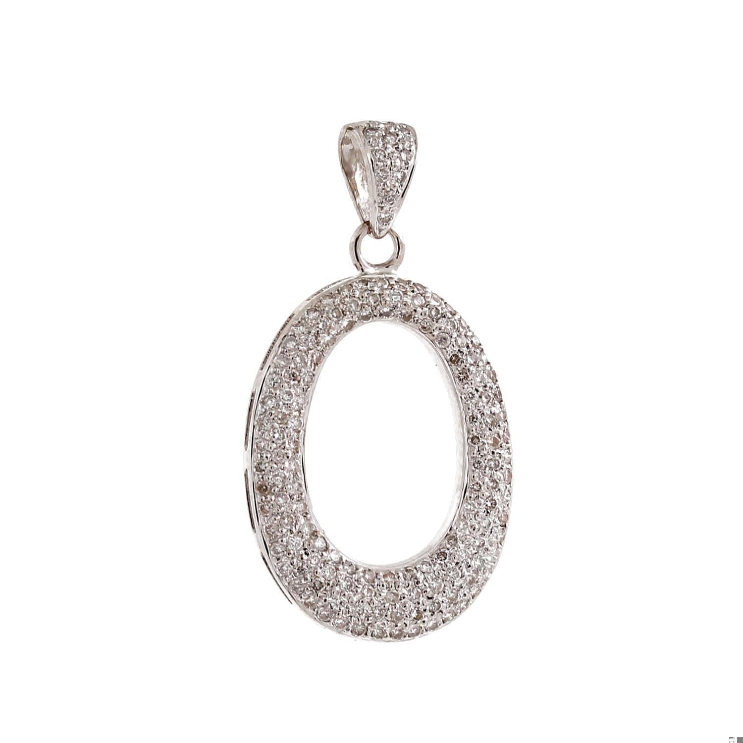 1.50TW Cluster Diamond Oval Pendant 18K White Gold Round Diamonds 1.40" Estate