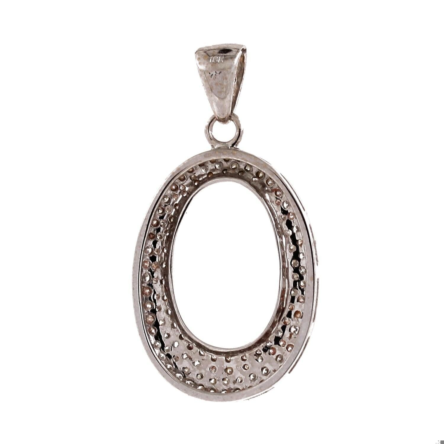 1.50TW Cluster Diamond Oval Pendant 18K White Gold Round Diamonds 1.40" Estate