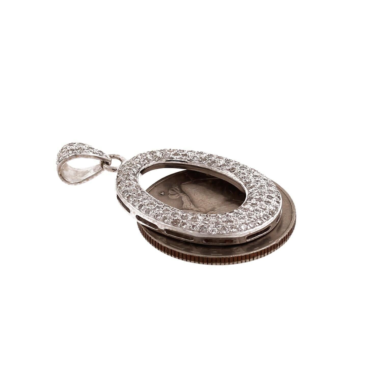 1.50TW Cluster Diamond Oval Pendant 18K White Gold Round Diamonds 1.40" Estate