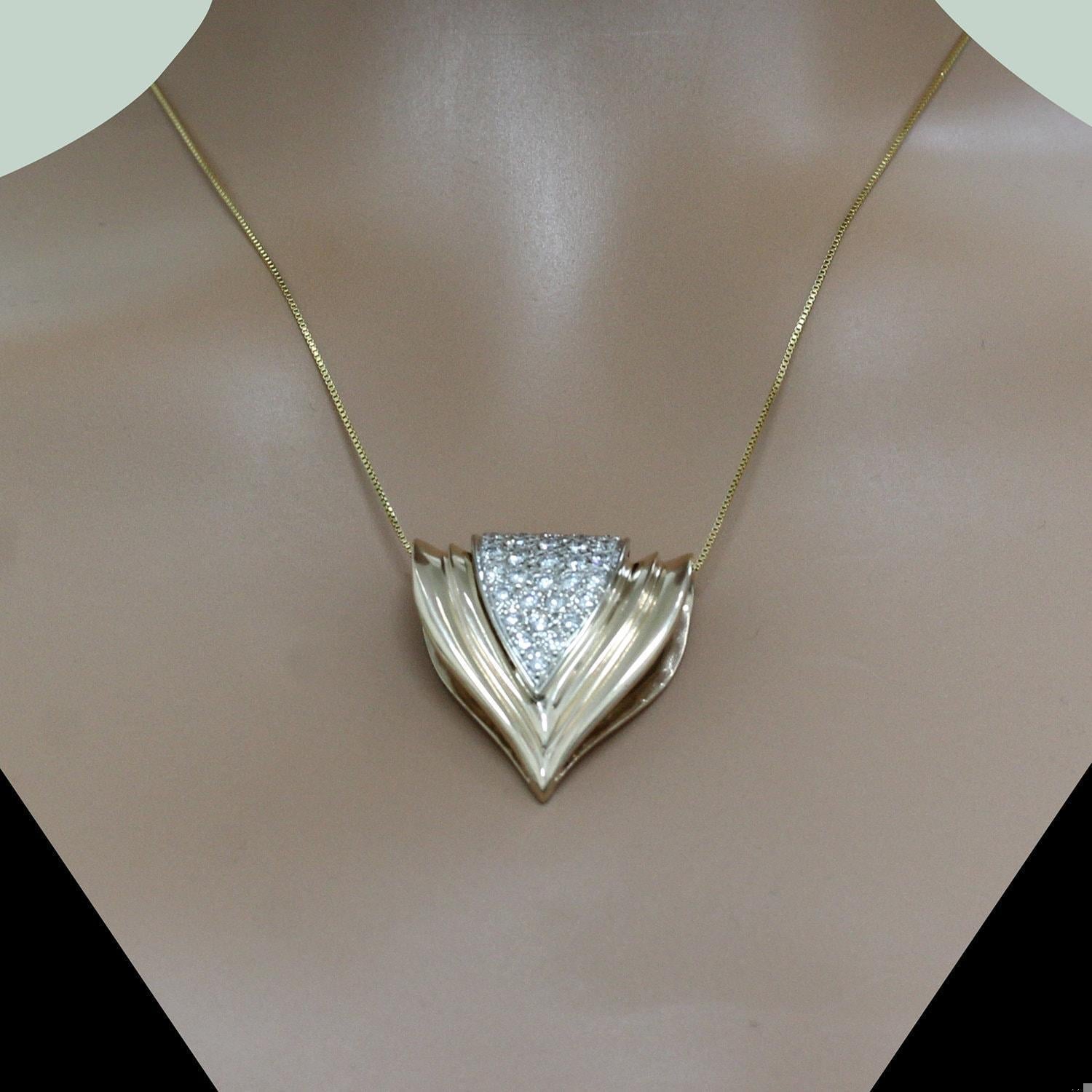 1.50 TW Folded Triangular Cluster Diamond Slide Pendant 14K Y/Gold 1" Estate