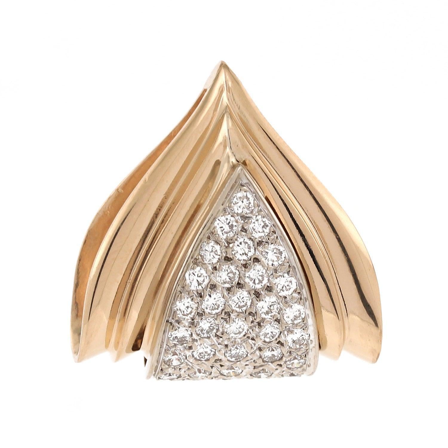 1.50 TW Folded Triangular Cluster Diamond Slide Pendant 14K Y/Gold 1" Estate