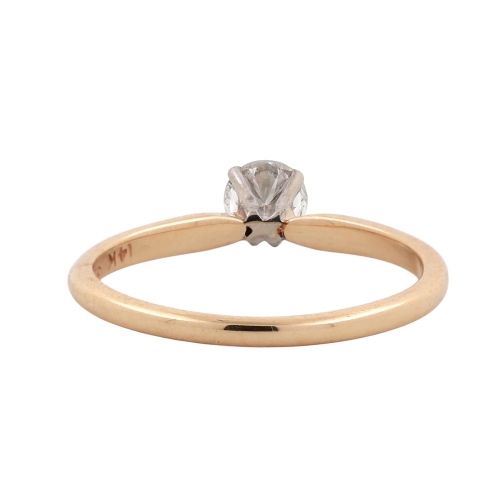14K Two-Tone Gold Diamond Solitaire Engagement Ring 0.30CT Round Estate Size 5