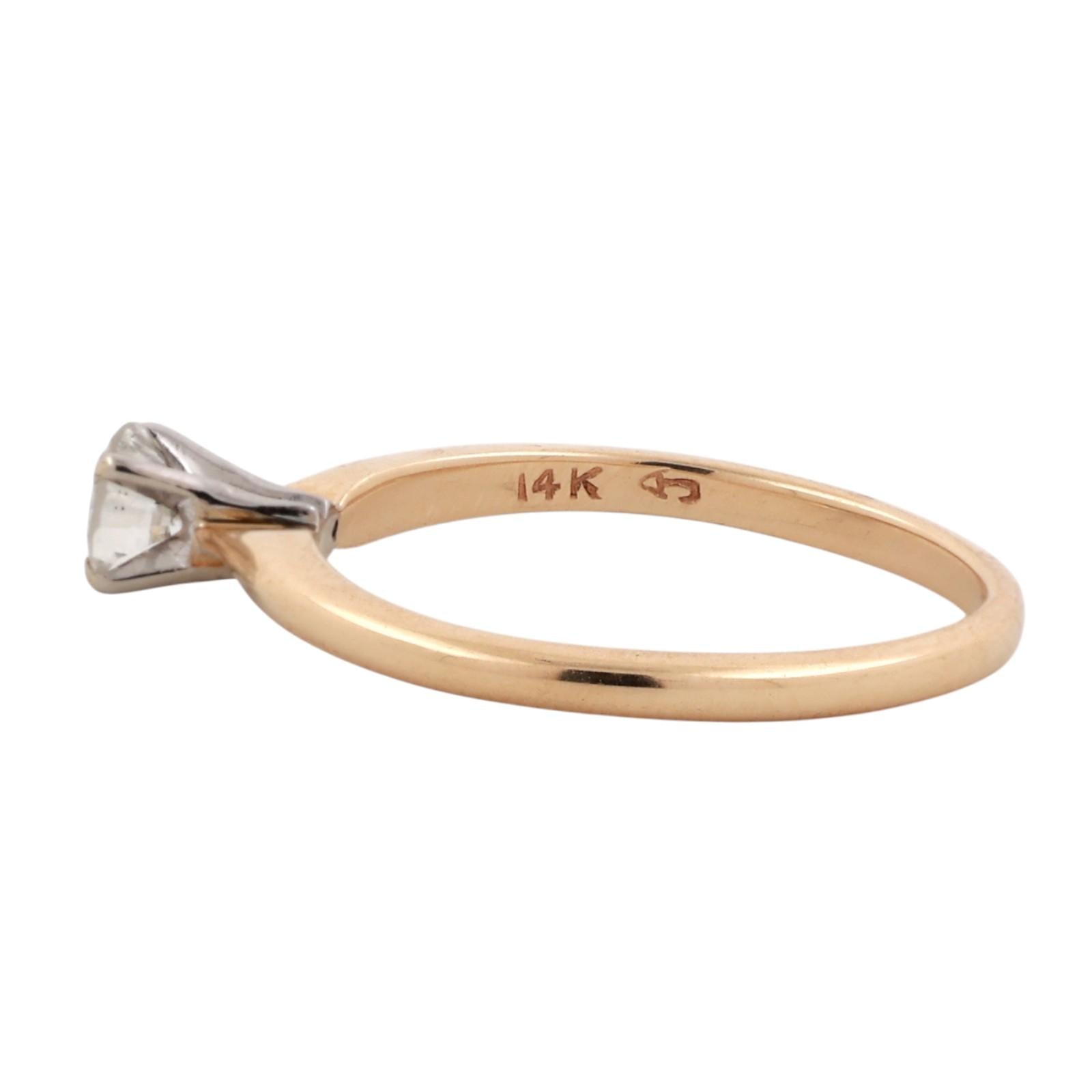 14K Two-Tone Gold Diamond Solitaire Engagement Ring 0.30CT Round Estate Size 5