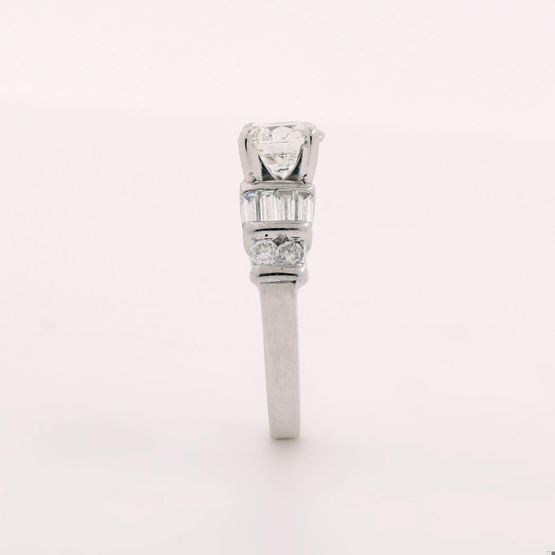 GIA Round Diamond Engagement Ring Platinum 18K Gold Baguette Round Acc Size 4.75