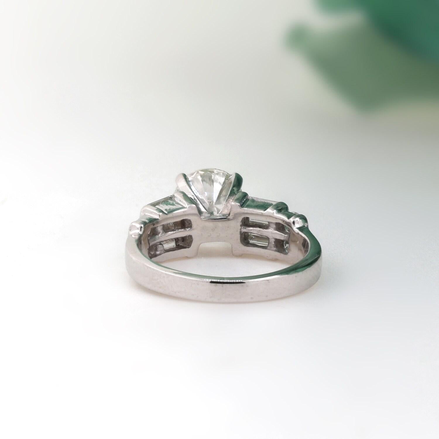 GIA Round Diamond Engagement Ring Platinum 18K Gold Baguette Round Acc Size 4.75