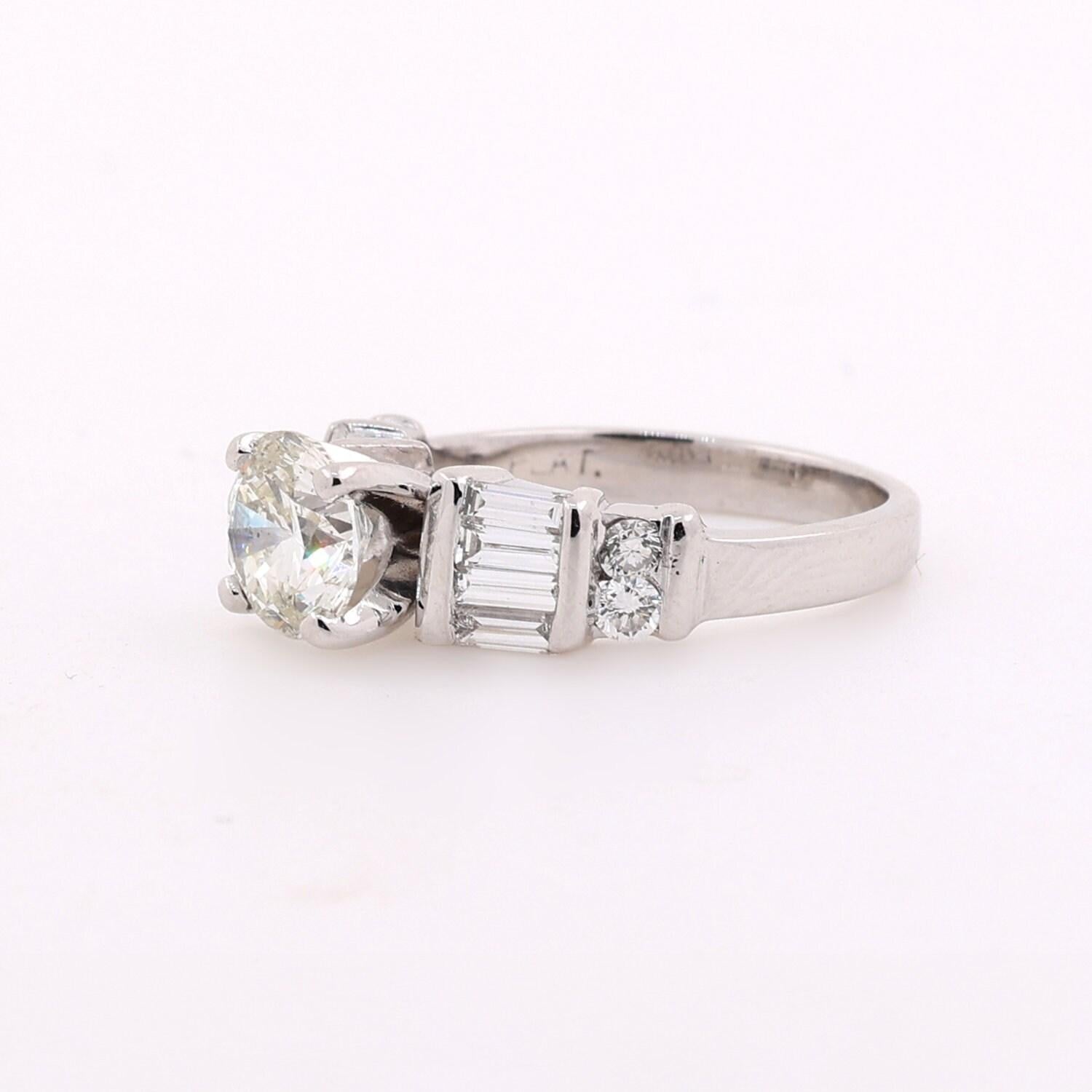 GIA Round Diamond Engagement Ring Platinum 18K Gold Baguette Round Acc Size 4.75