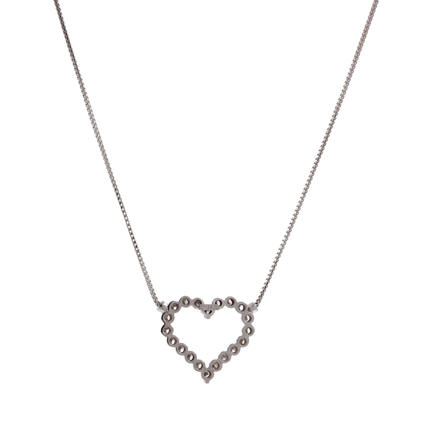 Open Heart Diamond Pendant Necklace 18K White Gold Wheat Chain 2.00 CTW 16.25"