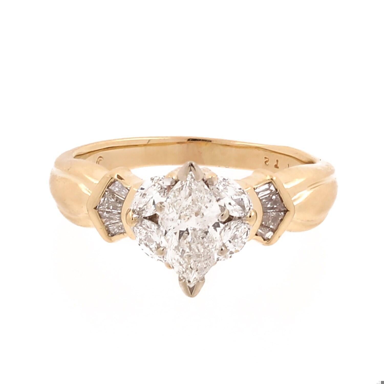 1.60 TW Marquise Diamond Engagement Ring W/Accents 14K Yellow Gold Size 7.75