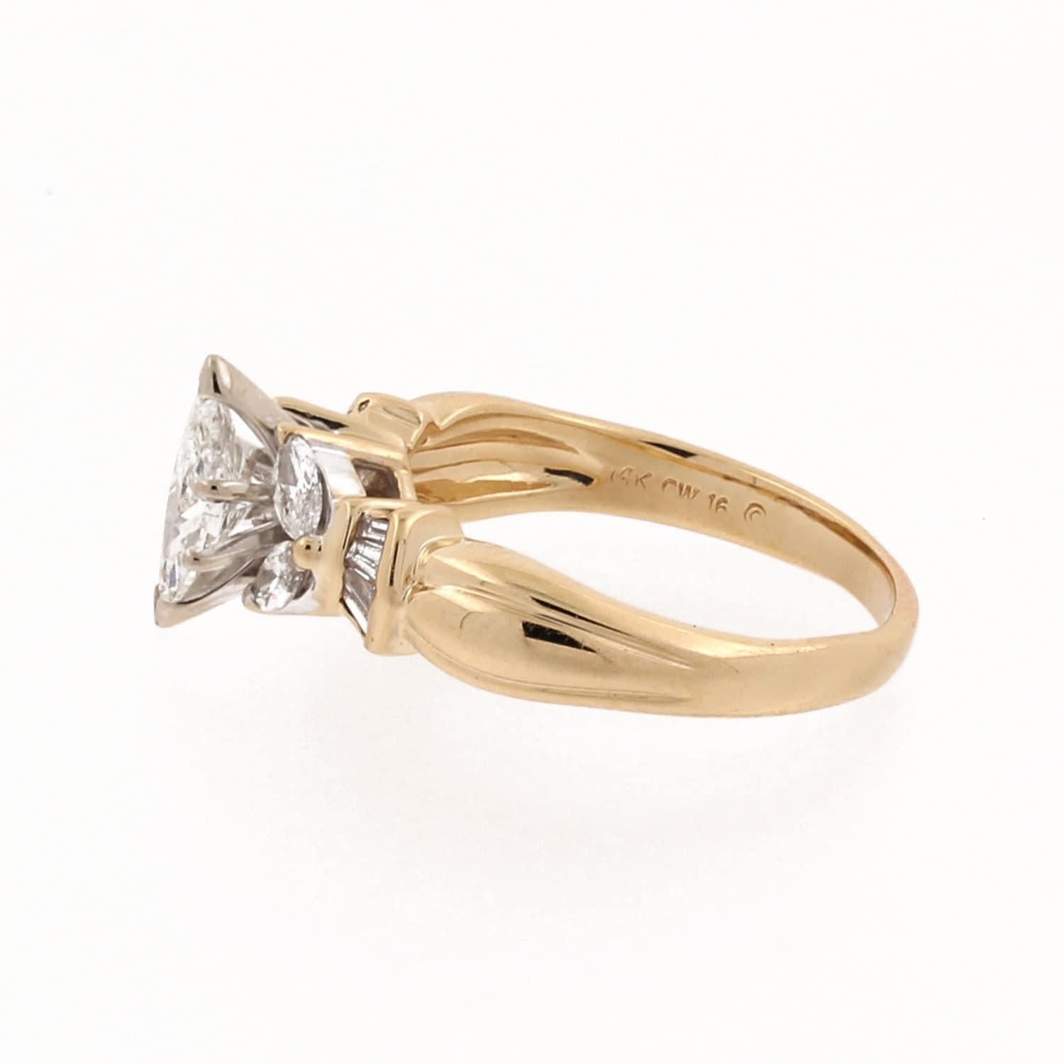 1.60 TW Marquise Diamond Engagement Ring W/Accents 14K Yellow Gold Size 7.75