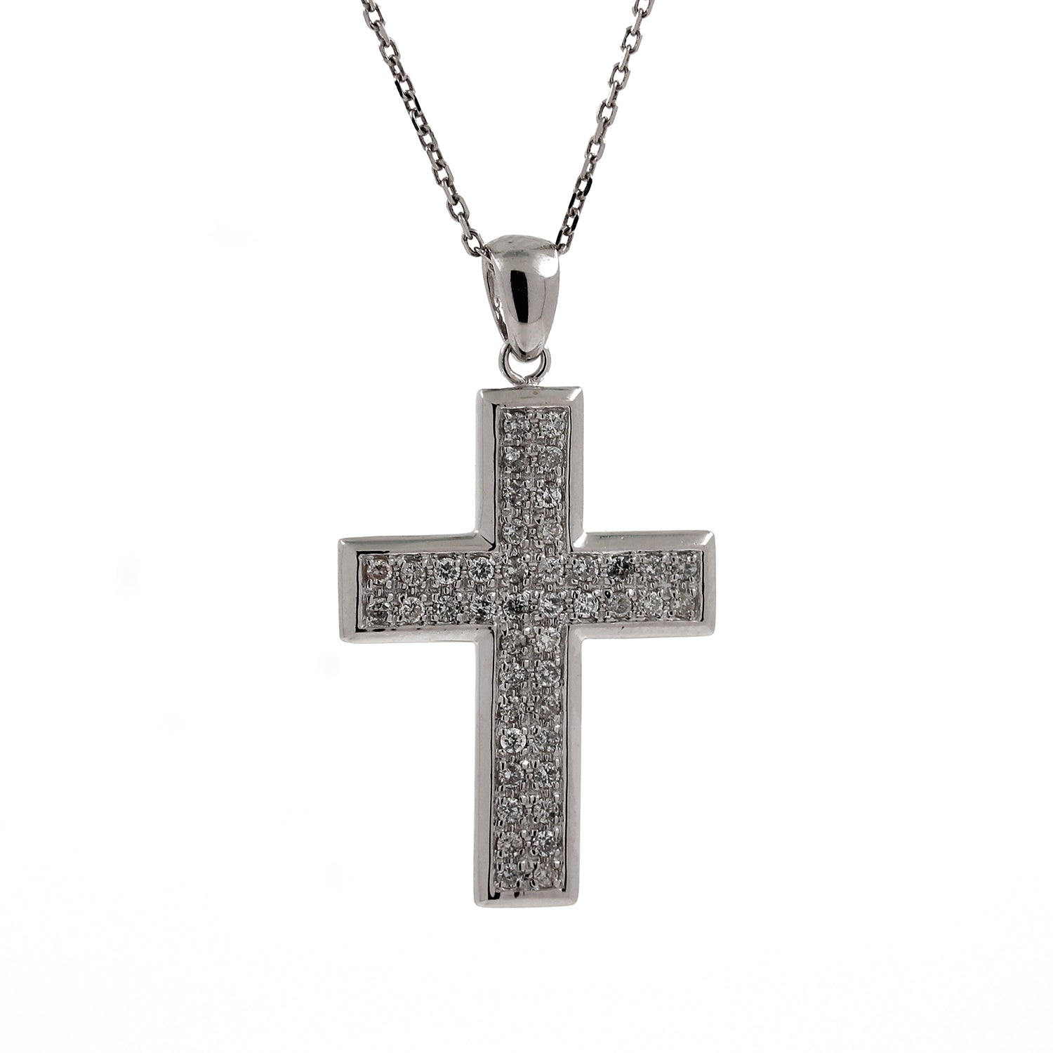 Religious Cluster Diamond Cross Pendant 14K White Gold 0.75 TW 1.25"