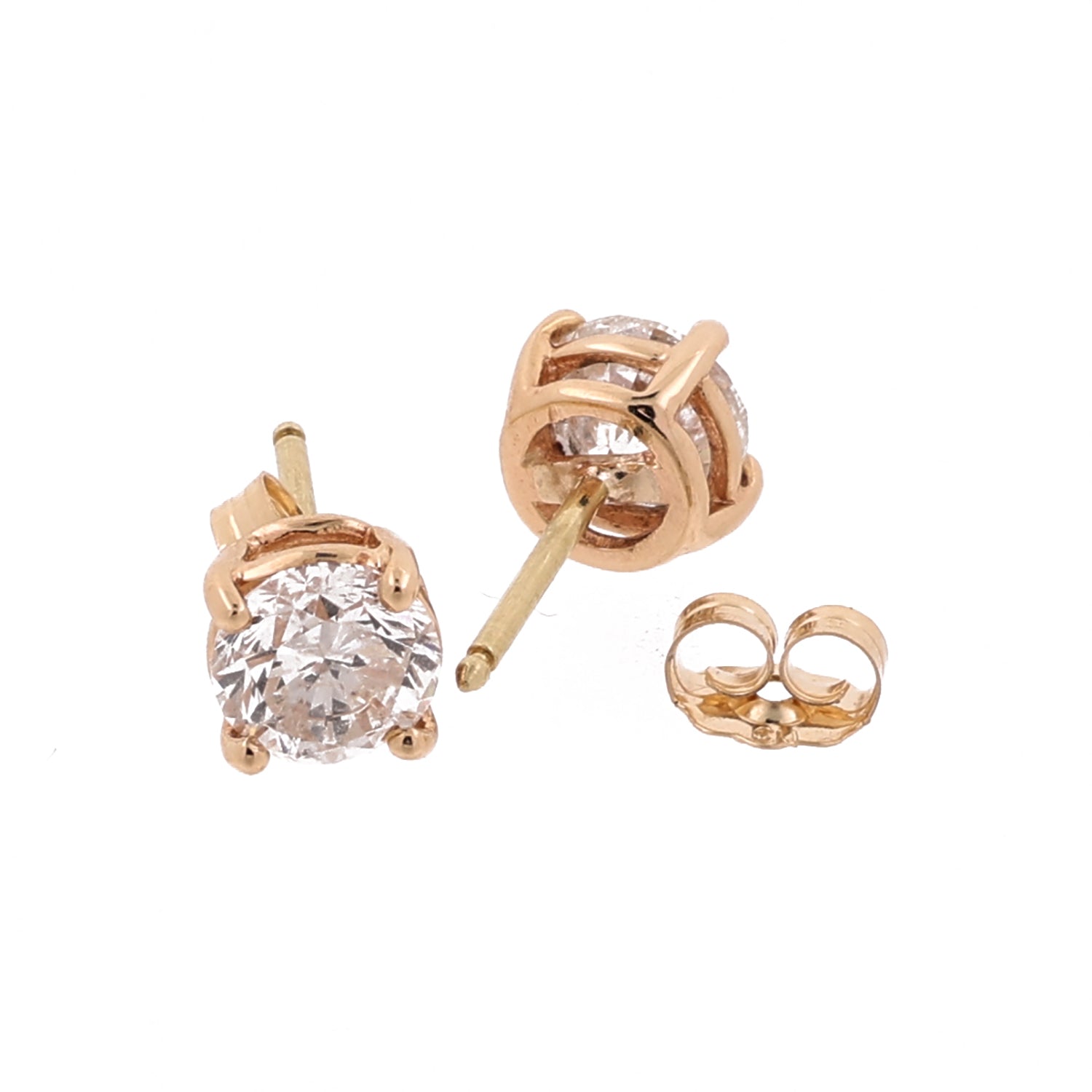 1.50 TW Round Diamond Stud Earrings 14K Yellow Gold 4-Prong Basket Set