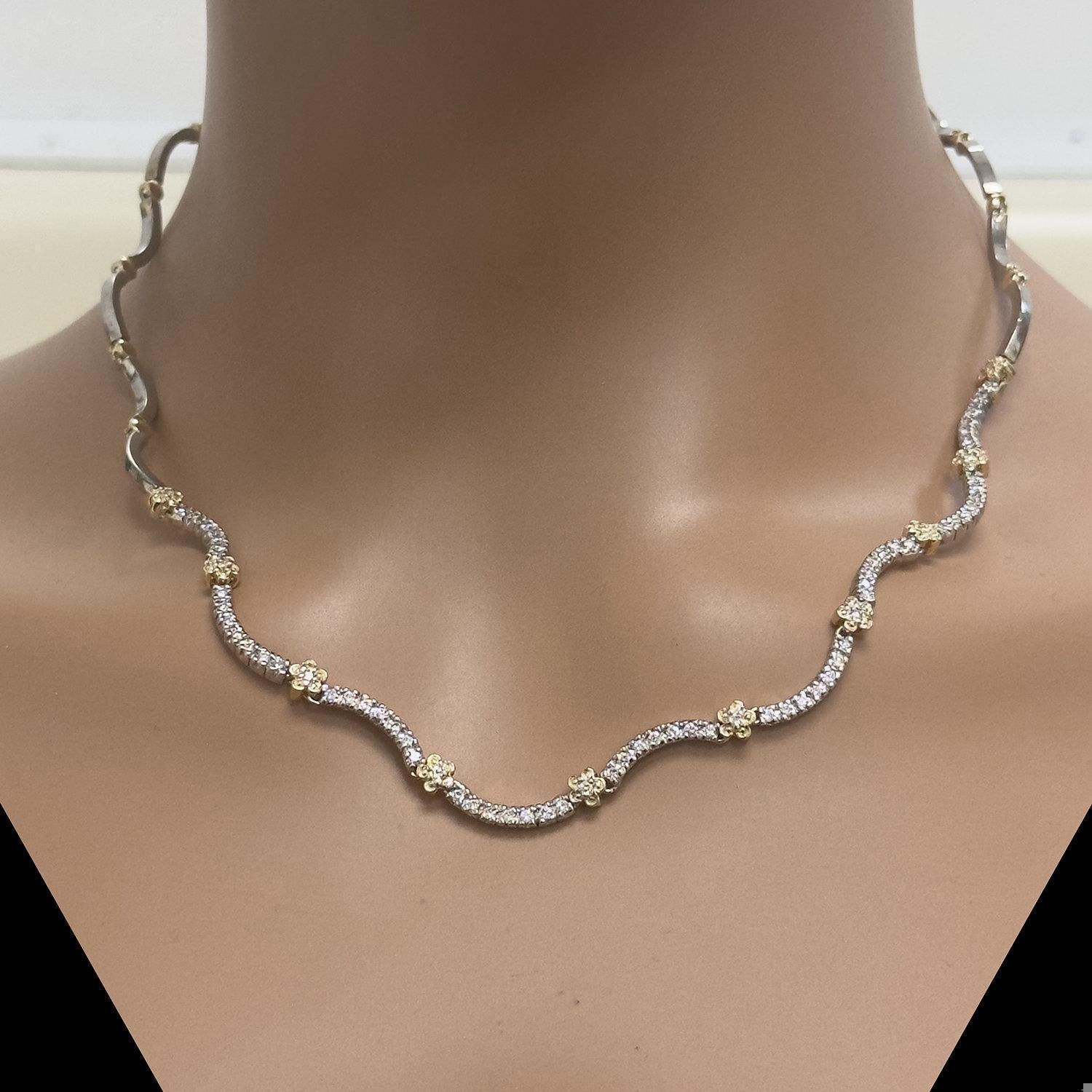 1.85CTW Diamond Swirl Flower Station Necklace 14K Two-Tone Gold 1.85 CTW 19"