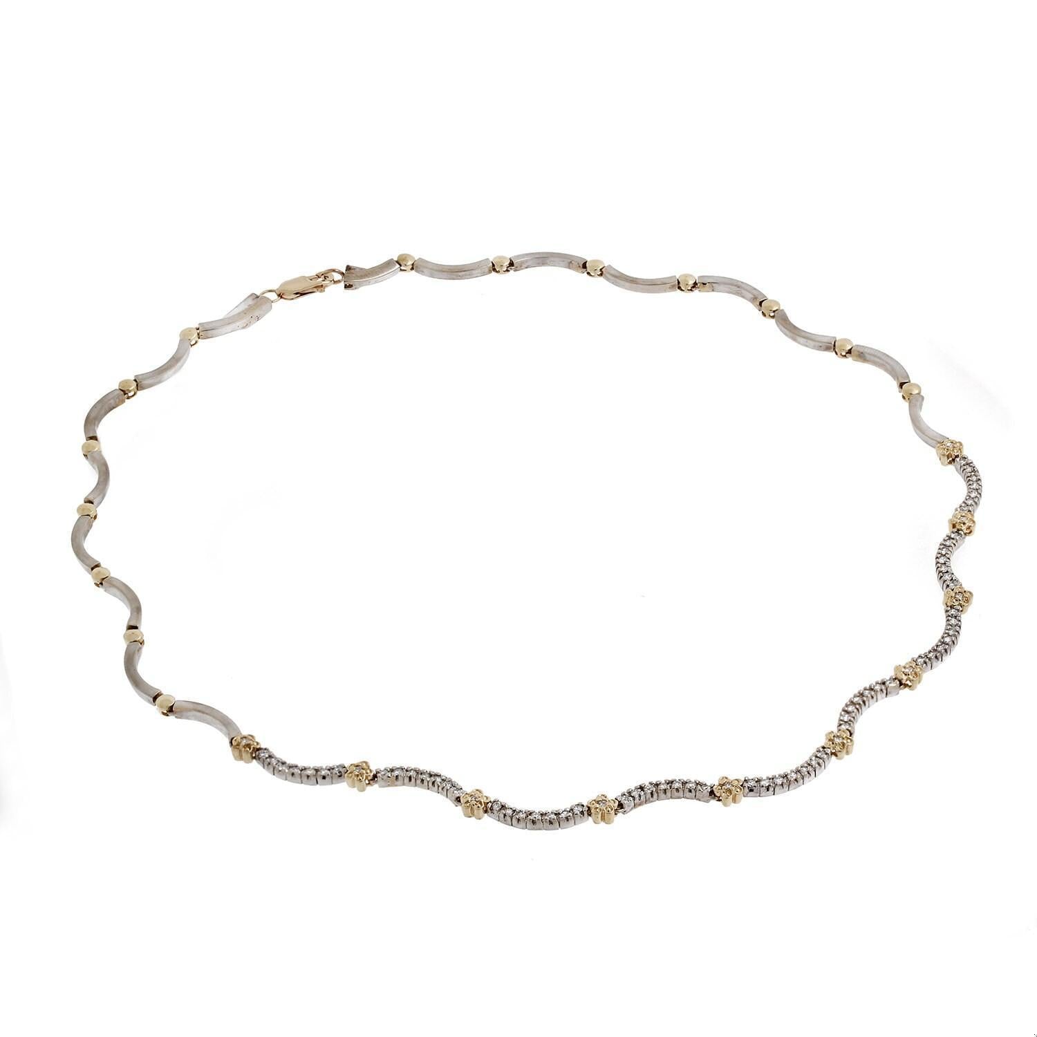 1.85CTW Diamond Swirl Flower Station Necklace 14K Two-Tone Gold 1.85 CTW 19"