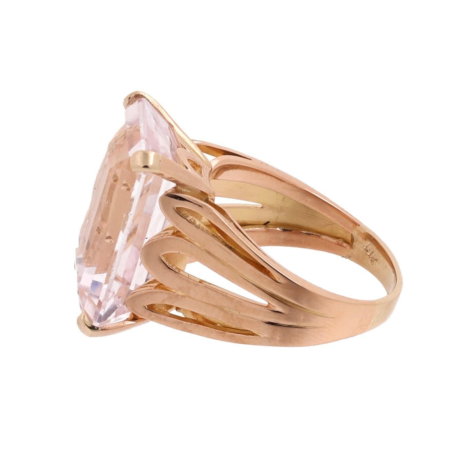 15 CT Morganite Statement Ring 18K Yellow Gold Emerald Cut Gemstone Size 7