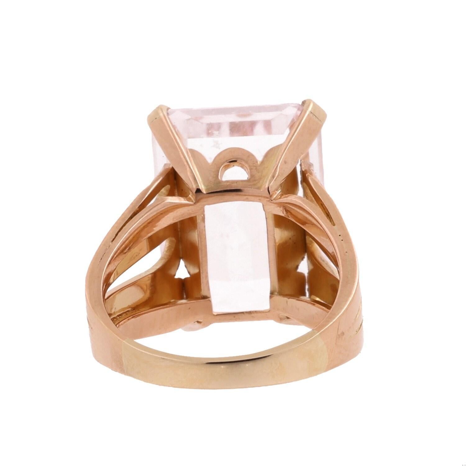 15 CT Morganite Statement Ring 18K Yellow Gold Emerald Cut Gemstone Size 7