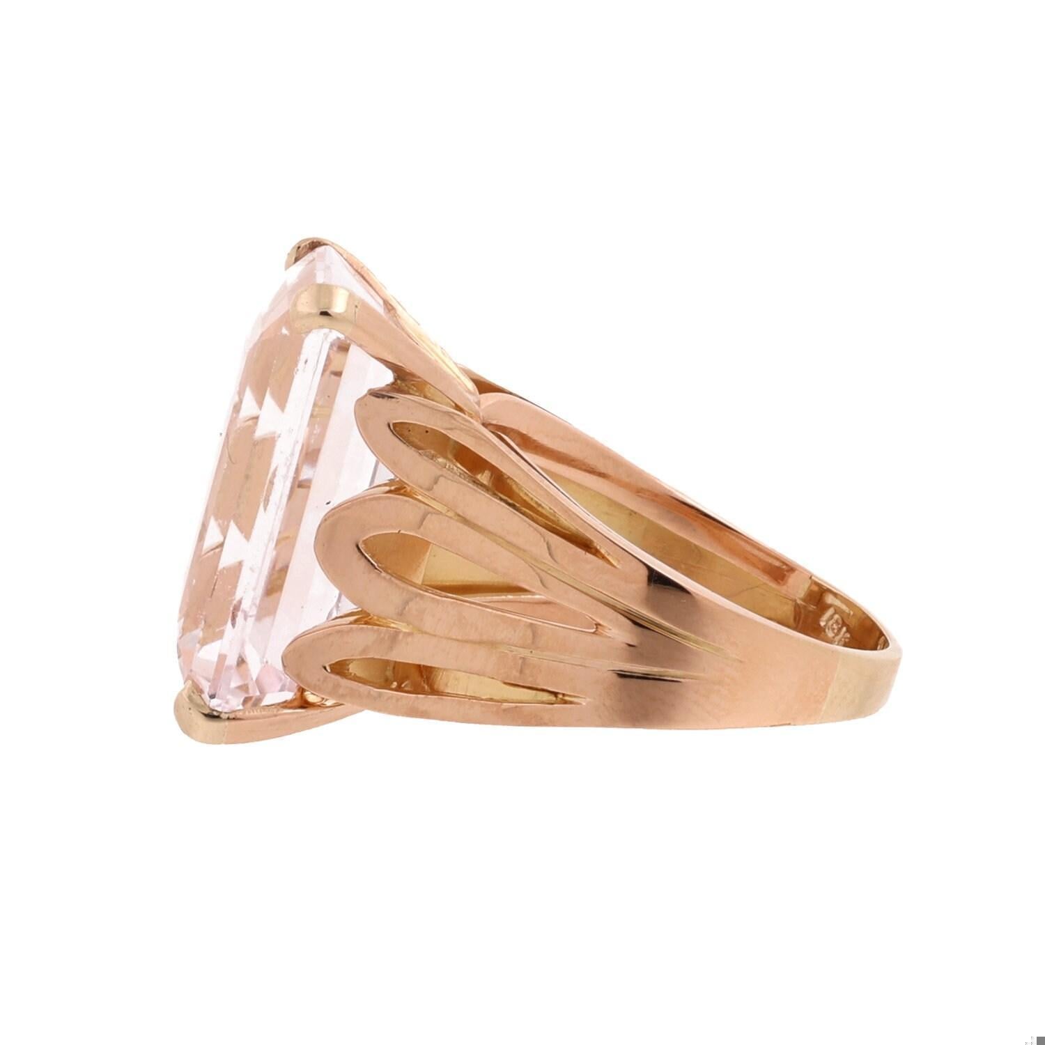 15 CT Morganite Statement Ring 18K Yellow Gold Emerald Cut Gemstone Size 7