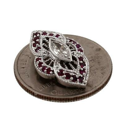 Art Deco Marquise Diamond Ruby Filigree Pendant 14K White Gold 0.72 CTW 0.75"