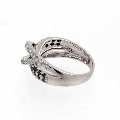 Black White Diamond Crossover Ring 14K White Gold 1.00 CTW Size 8 Estate