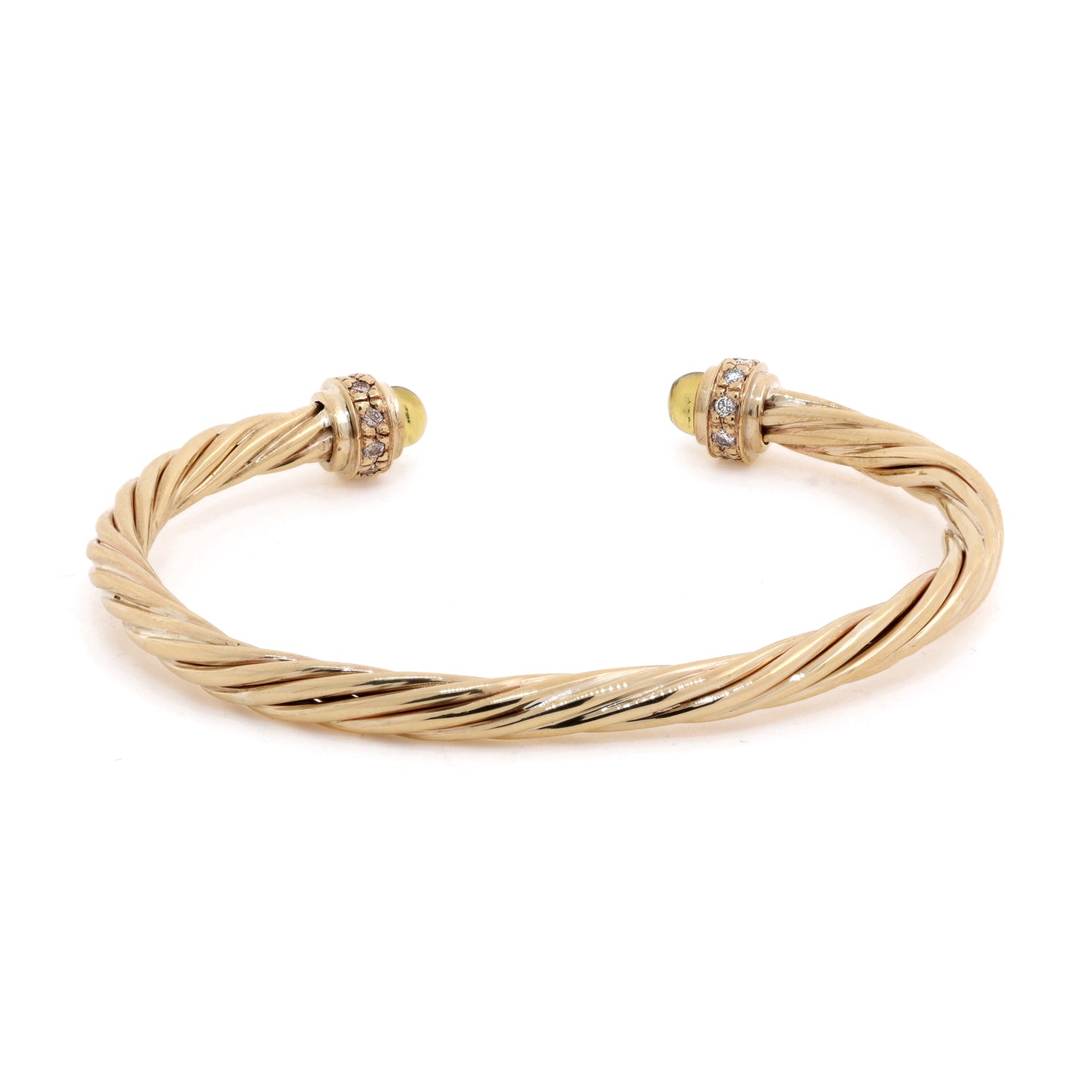 0.20 TW Diamond Twisted Cable Bangle Bracelet 10K Yellow Gold Gem Accents 6.25"